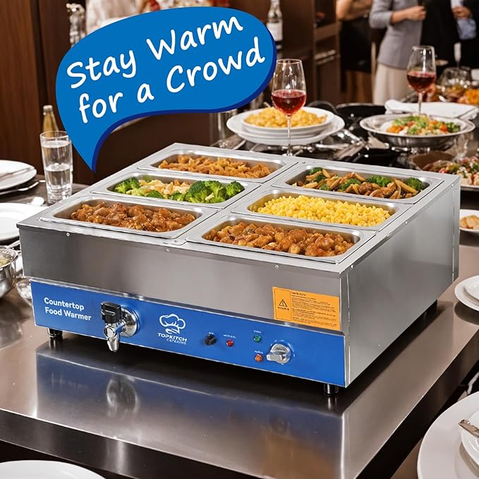6 Pan Commercial Food Warmer, Electric Bain Marie Countertop Stainless Steel Buffet Steam Table for Catering and Restaurants(6×1/3 GN Pan,120V/1700W)