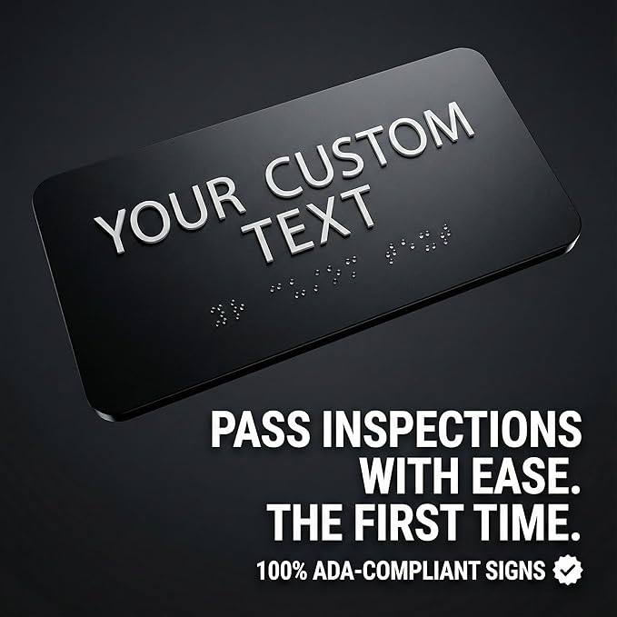 ALPHA DOG ADA SIGNS Custom ADA Braille Room Sign 4x8 Inch - Personalized Office Door Name Plate with Grade 2 Braille - ADA and Title 24 Compliant Signage - Made in USA - Black