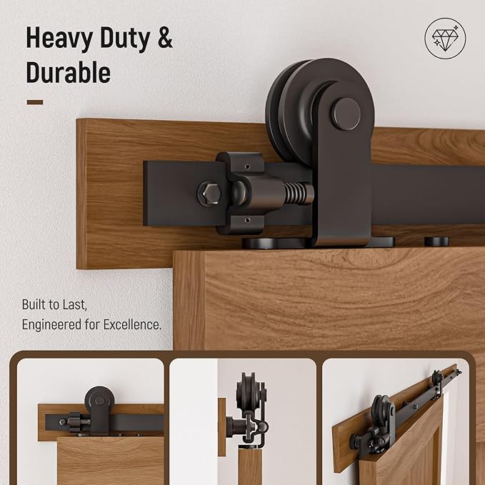 CCJH 4FT Sliding Barn Door Hardware Kit, Heavy Duty, Smoothly and Silently, Easy to Install, Fit 24" Width Single Door Panel, T-Shaped Style Black