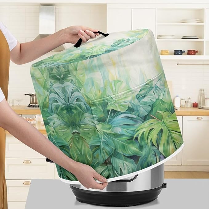 Flashideas Palm Leaves Pressure Cooker Cover for Women Insulated Rice Cooker Cover with Easy to Clean Lining Waterproof Dust Cover with Pockets for Instant Pot 6 Quart Appliance Cover