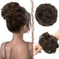 FESHFEN Large Messy Bun Hair Piece - Wavy Synthetic Chignon Scrunchies Elastic Ponytail Hair Extensions Thick Hairpieces for Women, Golden Brown 1.94oz