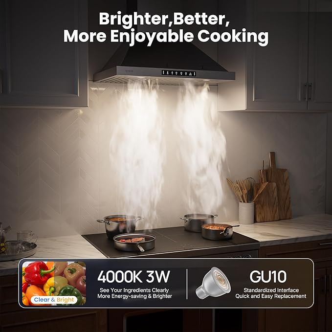 36 inch Pro Wall Mount Range Hood 980CFM, Direct 3 Speed Panel with Gesture & Touch Control, Ducted/Ductless Stainless Steel Kitchen Vent Hood, Delay Shut-Off, Includes Duct & Filter