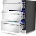 3 Drawer Beverage Refrigerator Undercounter, Hold 180 Cans 24 inch Weather Proof Stainless Steel Beverage Fridge for Outdoor, Built-in & Freestanding Beverage Cooler Fridge for Soda, Beer, Fruit