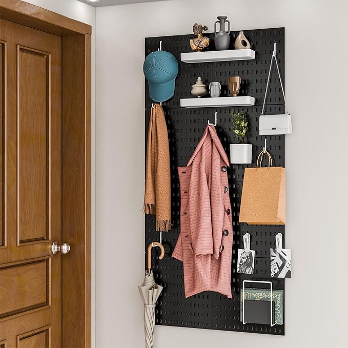 Wall-Mounted Pegboard Kit, 50.4" x 25.2" Organizer Panel – Large, Cost-Effective & Nail-Free Installation Black