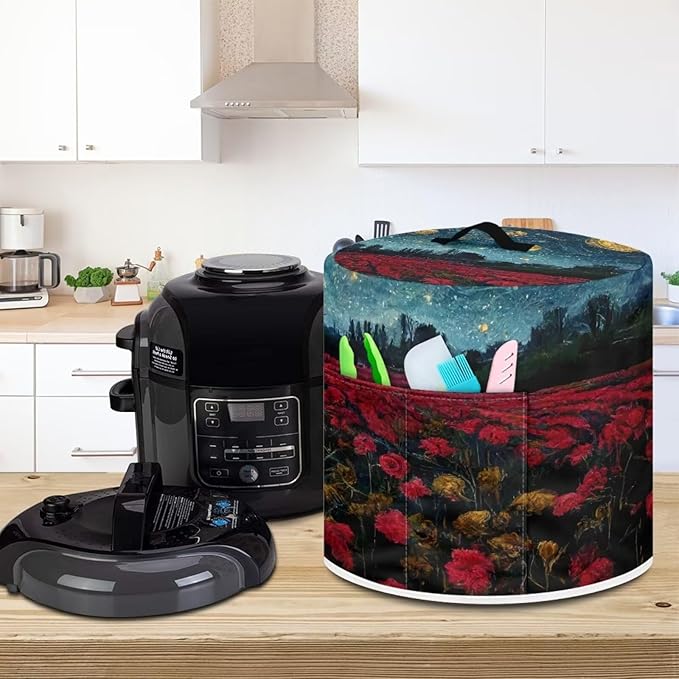 Starry Night Pressure Cooker Appliance Cover, Also Fit for Rice Cooker, Air Fryer and Crock Pot, 3 Quart Dust Cover with Pocket for Spoon/Cooking Utensils/Recipes, Washable