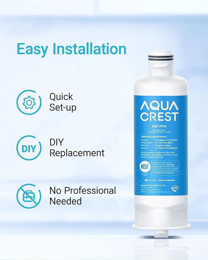 AQUA CREST DA97-17376B Replacement for Samsung DA97-08006C, HAF-QIN/EXP, RS27T5200SR, RF28T5001SR, RF24R7201SR, RF28R6201SR, AQF-FF45, Refrigerator Water Filter (Pack of 2)