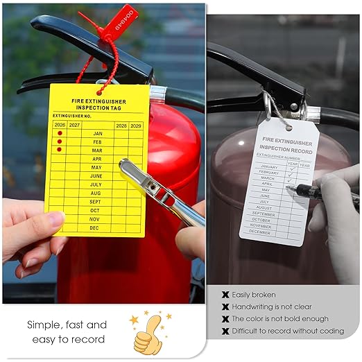 Chunful Fire Extinguisher Inspection Tags Set Including 2025-2028 Maintenance Plastic Tamper Seals Fire Extinguisher Pull Pins Numbered Security Tags with Handheld Hole Puncher(76 Pieces)