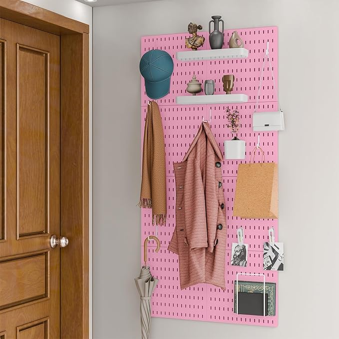 Wall-Mounted Pegboard Kit, 50.4" x 25.2" Organizer Panel – Large, Cost-Effective & Nail-Free Installation Pink