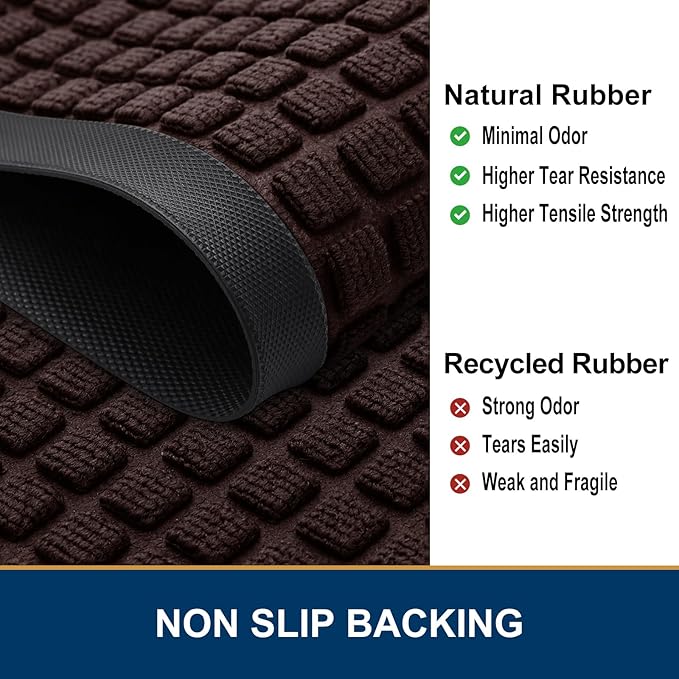 Smiry Front Door Mat Outside Entrance, Heavy Duty Natural Rubber Doormat, Non Slip, Trap Dirt and Moisture, Easy Clean, Low Profile Welcome Floor Mats for Indoor Outdoor Entry, 59x23 Inch, Brown
