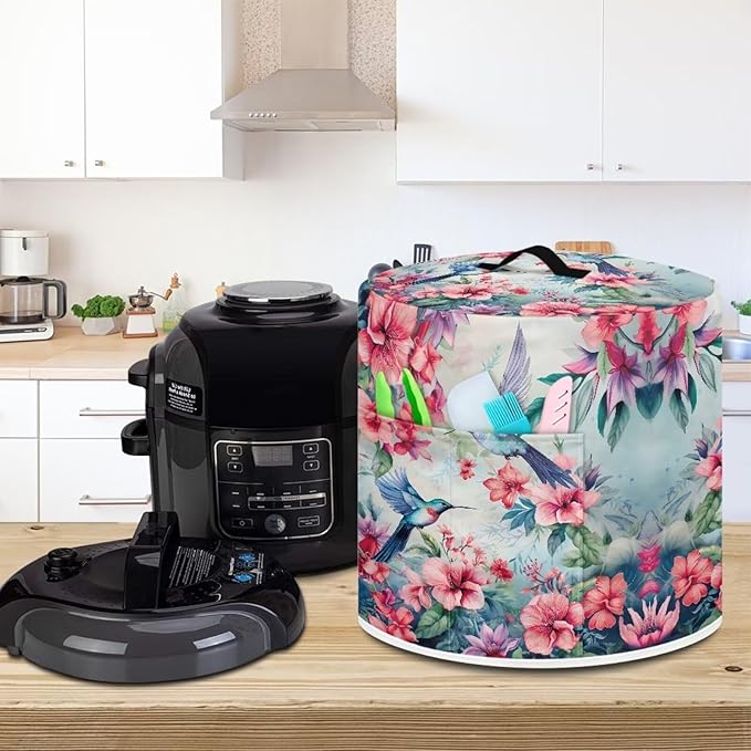 Flashideas Hummingbird Print Pressure Cooker Cover with Storage Pocket Compatible with 8 10 Quart Instant Pot, Durable Rice Cooker Air Fryer Accessories, Waterproof Kitchen Appliances Dust Cover