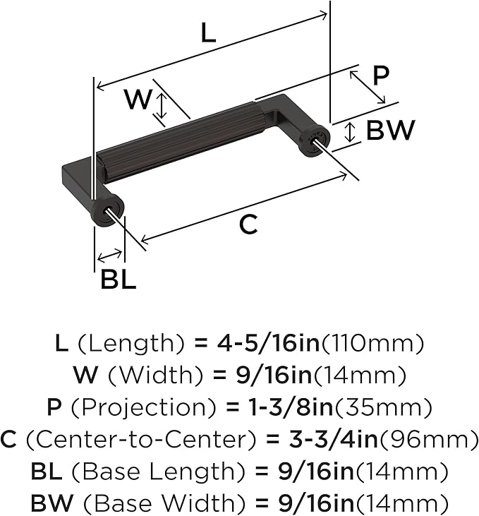 Amerock Ballard 3-3/4 inch (96mm) Center-to-Center Oil-Rubbed Bronze Cabinet Pull, BP37643ORB