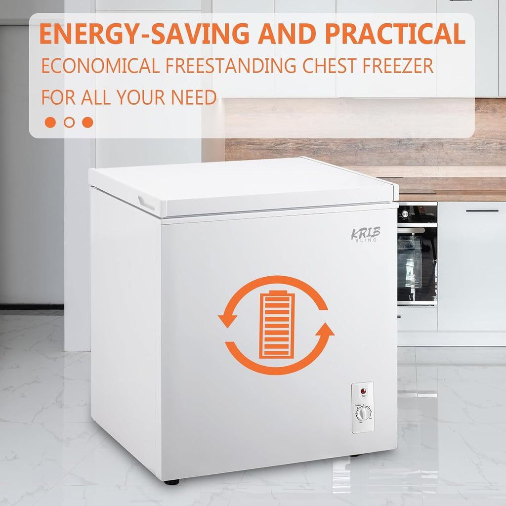 7.0 Cu.Ft Compact Chest Freezer with Removable Basket, Krib Bling Top Door Open Freestanding Deep Freezer with 7 Gears Temperature Adjustment, Ideal for Home, Kitchen & Office, White