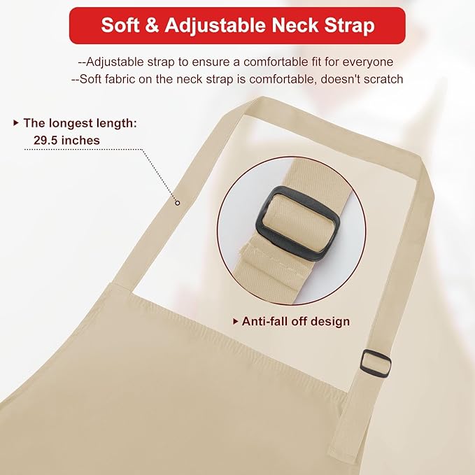 3-Layer Waterproof Apron - Pocket-Free Hygienic Design for Dishwashing & Dog Grooming - Lightweight Durable Protection for messy Kitchen Cooking, Baking, for Men & Women (3 Pack,Beige)