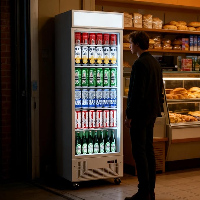 Commercial Display Refrigerator with Glass Door 12 Cu.ft Merchandiser Beverage Cooler Bar Black Drink Fridge for Convenience Stores, Supermarkets,Bars,Offices White