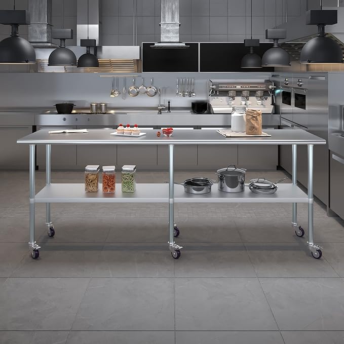 AmGood 96" Long x 24" Deep Stainless Steel Table with Casters