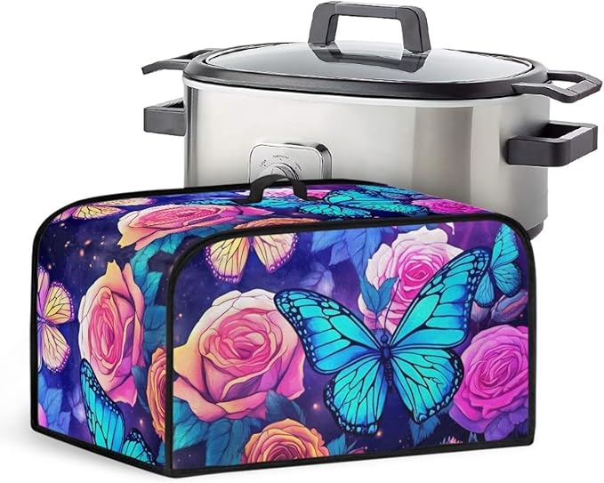 Blue Butterfly Slow Cooker Cover Holder - Dust Cover for Kitchen Appliance - Pockets - Halloween & Holiday Gifts