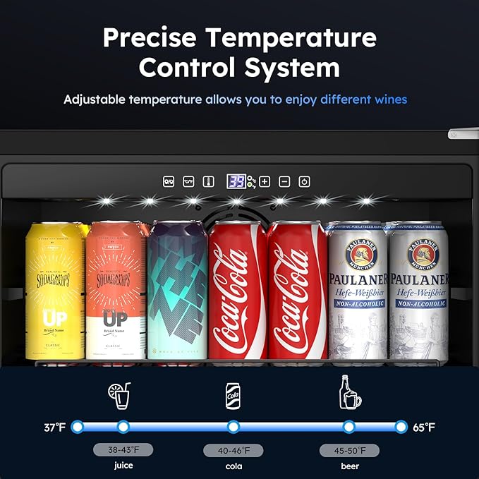 24 Inch Beverage Refrigerator, 190 Cans Built-in/Freestanding Beverage Cooler, Digital Memory Under Counter Beer Fridge with Glass Door, Safety Locks, Removeable Racks (Glass Door)