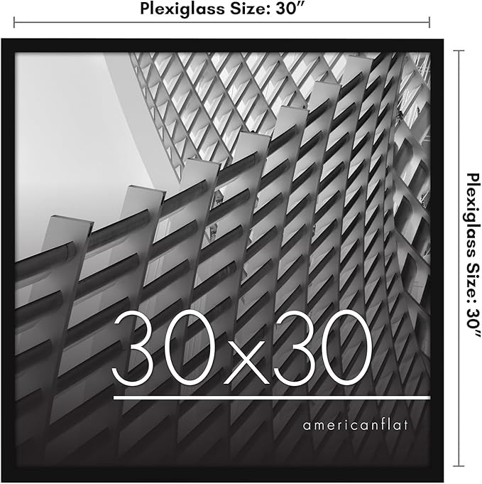 Americanflat 30x30 Picture Frame with Polished Plexiglass - Streamline Collection - Thin Border Square Frame for Wall Display - Hanging Hardware Included - Black