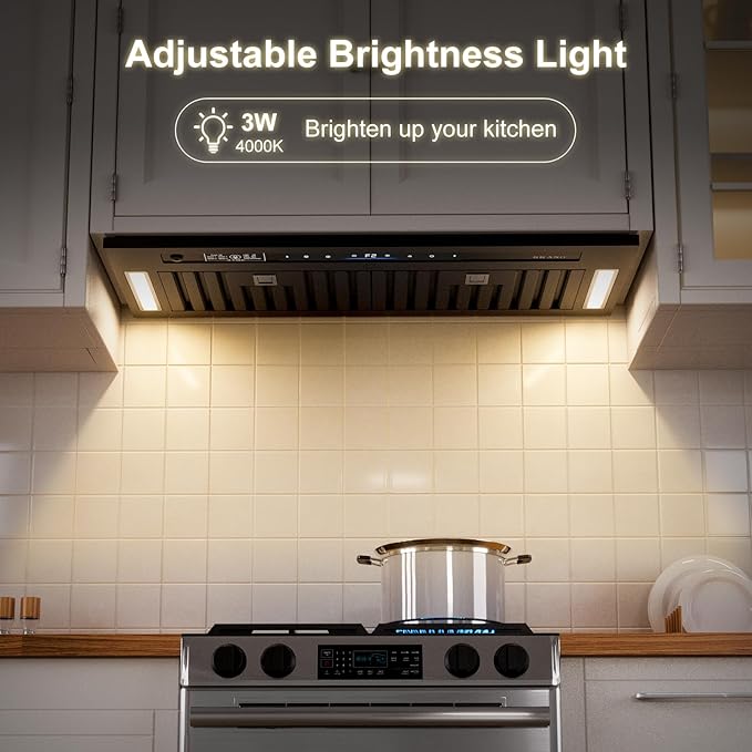 BRANO Range Hood Insert 30 Inch, 900 CFM Voice/Gesture/Touch Control Build-in Kitchen Hood Vent with 4 Speed Exhaust Fan, Memory Mode, Adjustable Lights, Ducted/Ductless Convertible