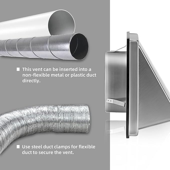 5 Inch Dryer Vent Cover Outside Stainless Steel Wall Vent with Removable Cover and Insect Screen Mesh