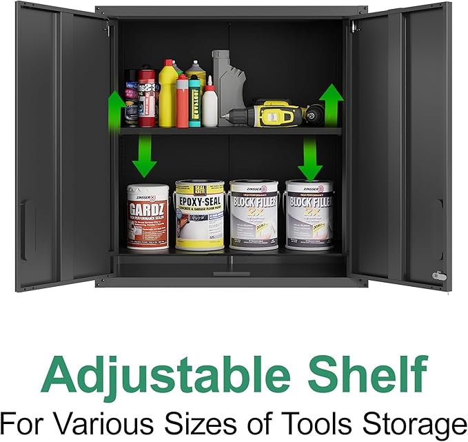 Metal Tool Cabinet,Garage Storage Cabinet System,Wall Cabinet & Locking Rolling Tool Cabinet with Doors and Adjustable Shelves,Steel Tool Cabinets for Home (3 Pcs-StyleA, Black)