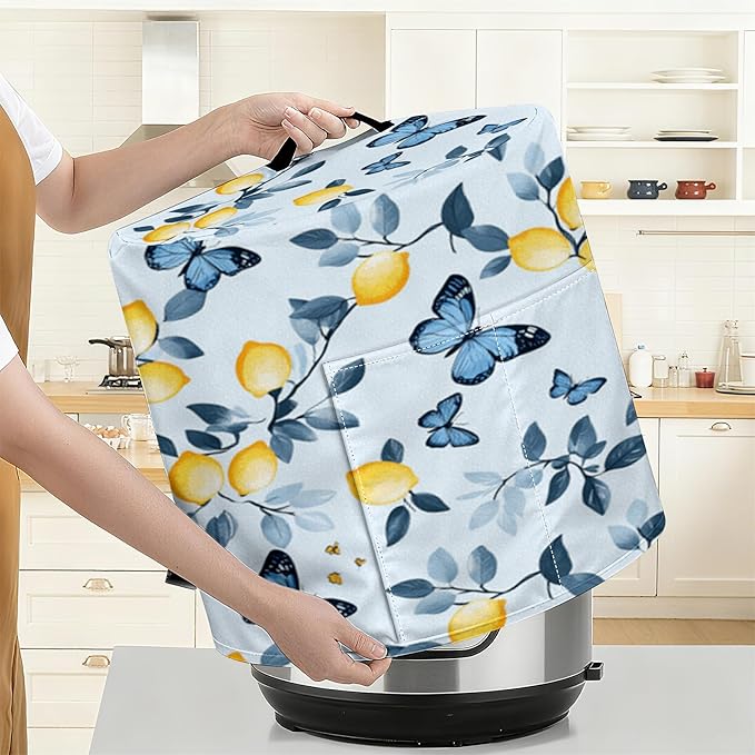 Kitchen Appliance Accessories Dust Cover for 3-6-8 Quart Instant Pot, Pressure Cooker, Air Fryer & Crock Pot,Decorative Appliance Cloth Cover with Top Handle & Storage Pockets (Blue, 6 Quart)