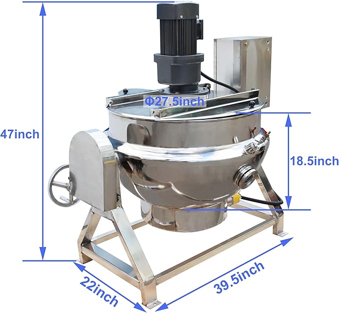 TECHTONGDA 26.5gallon Commercial Electric Cooking Machine Tilting Jacketed Pot Heating Kettle Stainless Steel with Stirrer 220V