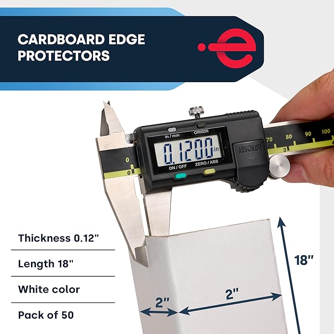 Cardboard Corners for Packing - 2"W x 2"D x 18"L, Light Duty .120 ga, Pallet Box Corner Protectors, Angle Boards, White, 50/Pack