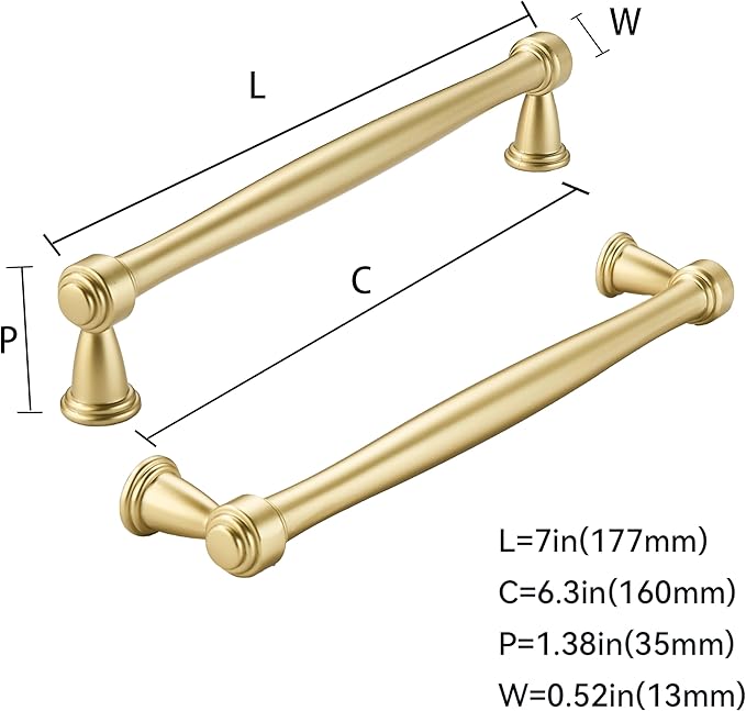 khtumeware 10 Pack 6-1/4 Inch(160mm) Brushed Gold Cabinet Pulls Matte Gold Kitchen Cabinet Handles Kitchen Cabinet Hardware for Cupboard Drawer Handles Dresser Pulls