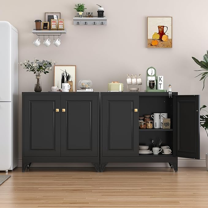 33" Metal Kitchen Pantry Storage Cabinets with Door and Adjustable Shelves,White Sideboard Buffet Cabinet with Storage,Sideboard Buffet Cabinet for Dining Roonm,Living Room