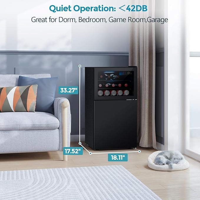 Beverage Refrigerator with Freezer, 2.6 Cu.Ft Compact Refrigerator, Reversible Door, Adjustable Thermostat, Mini Fridge for Bedroom, Office