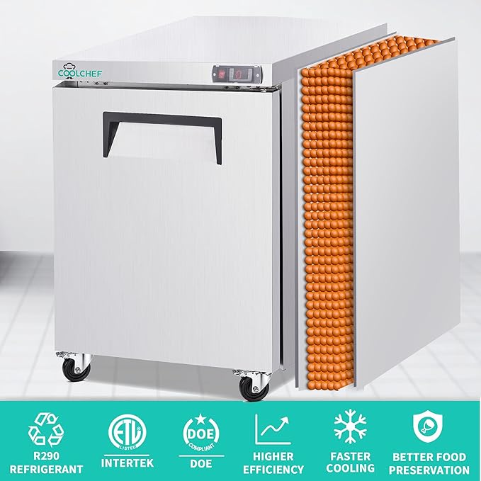 28" Commercial Worktop Freezer, 8 Cu.ft Single Door Stainless Steel Undercounter Freezer, -8–0°F, R290