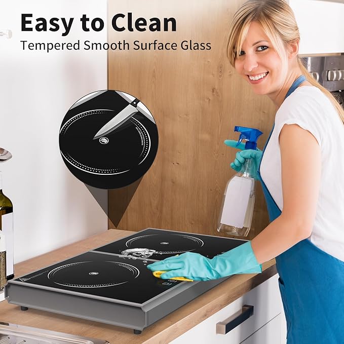 Electric Cooktop,110V 3600W Stove top, 20 inch Countertop with 9 Power Levels,LED touch control,Overheat Protection,Child Safety Lock & Timer,touch control 2 burner Electric cooktop