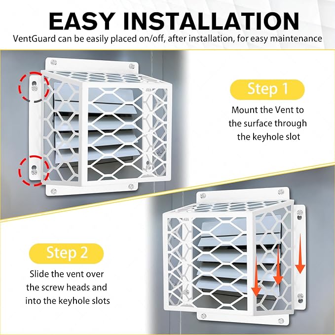 Dryer Vent Bird Guard – Steel Exhaust Vent Cover for 3" to 4" Dryer & Bathroom Vents, Keeps Birds and Small Animals Out, Galvanized Metal Cage, 7"x7"x5" (White-1PCS)