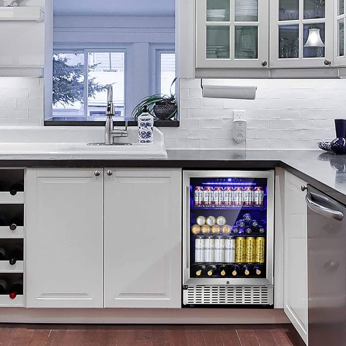 Antarctic Star 24 Inch Beverage Refrigerator, 180 Cans Capacity Built-in Beverage Cooler- Fit Perfectly into 24" Space Built in Counter or Freestanding-for Soda, Water, Wine-For Kitchen, Bar or Office