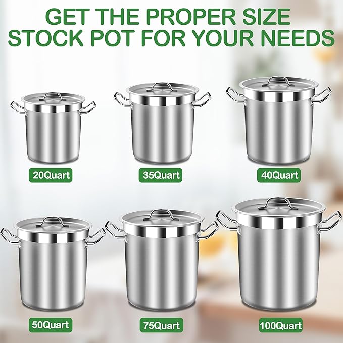Stock Pot 20 Quart with Lid – Stainless Steel Cooking Pot for Soup, Stew, and Pasta – Heavy Duty Induction Compatible Stockpot for Kitchen or Commercial Use, Oven Safe