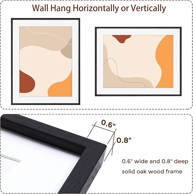 Fun Memories 22x28 Picture Frame Black 2 Pack, 22"x28" Oak Wood Frames for Wall, Rustic Poster Frames 22 x 28, 22x28 Matted Frame to 18x24, Tempered Real Glass, 22 by 28 Art Frame