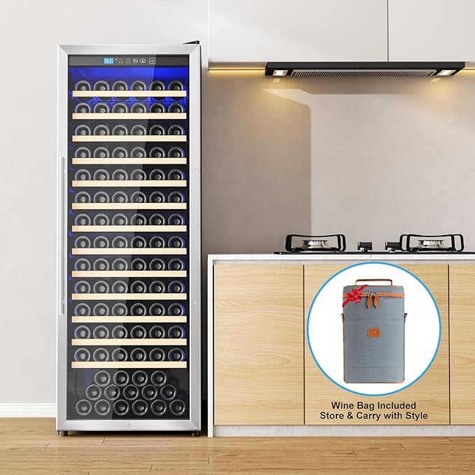 158 Bottle Wine Fridge, 24 Inch Wine Cooler Refrigerator Freestanding with Professional Temperature Control System, Suitable for Mixed Bottle Sizes, Low Noise Operation (14.4cu.ft)