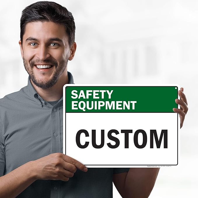 Custom Safety Equipment Sign, Ansi Sign, Osha Compliant, 10x14 Inches, 55 mil thick HDPE (high density polyethylene), Made in USA by My Sign Center