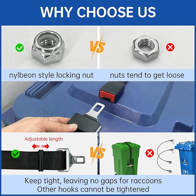 Trash Can Locks for Animals, (2PCS) Raccoon Bear Proof Trash Can Lock, Long Lasting Strap Lid Garbage Can Lock for Out Door Garbage Can