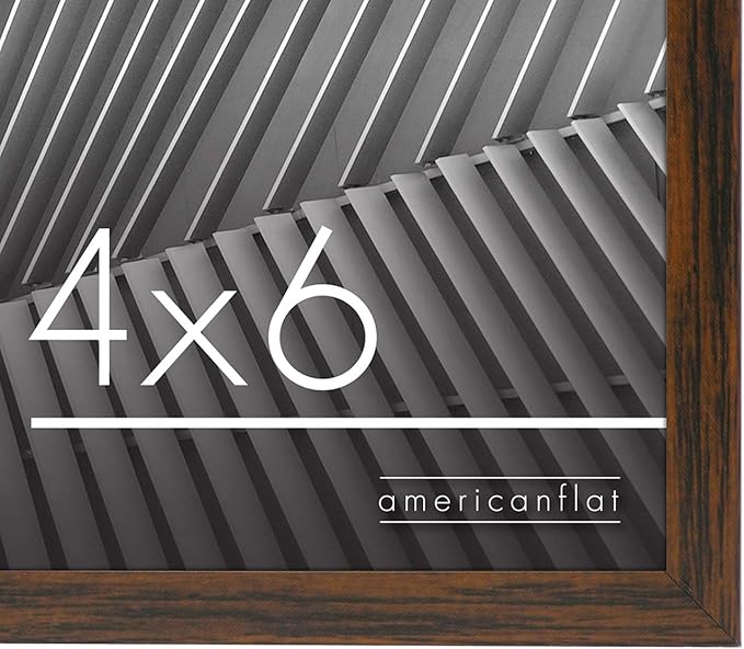 Americanflat 4x6 Picture Frame with Shatter-Resistant Glass - Streamline Collection - Thin Border Photo Frame for Tabletop and Wall Display - Hanging Hardware and Easel Stand Included - Walnut