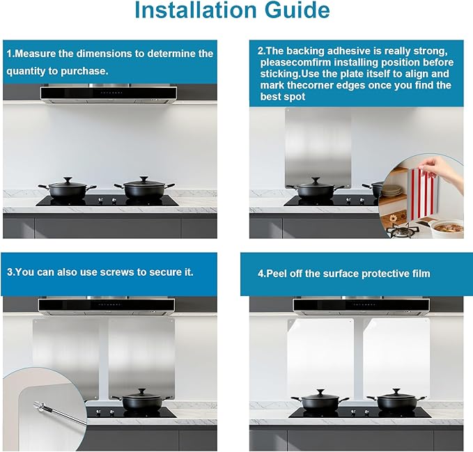 Stainless Steel Stove Backsplash Wall Guard - Heat Resistant Splatter Shield for Kitchen Wall, Oil-Proof for Gas/Electric Stoves, Easy Install with Pre-Drilled Holes (Brushed Silver)