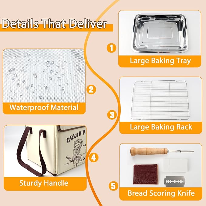 Folding Bread Proofing Box with Temp Probe & 48H Timer, 45W Dough Proofer with 3-Side Heating, 50–113℉ Precise Temp Control, Metal Rack & Tray, Foldable Insulated Box for Sourdough, Pizza, Yogurt