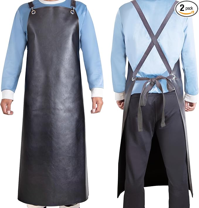 Waterproof Apron 2-Pack - 43" Heavy Duty Chemical Resistant with X-Straps - for Dishwashing, Butchering, Lab Work, Pet Grooming