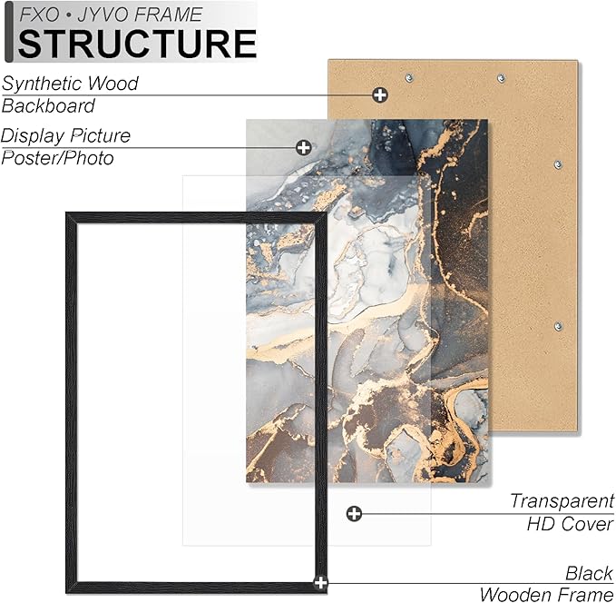 Engineered Wood 28 x 40 Frame Set of 2, Black Picture Frame for 28x40 Inch Poster Puzzle Photo, Light Weight 28by40 Poster Frame with Wood-grain for Wall - 2 Pack/Black/28 x40