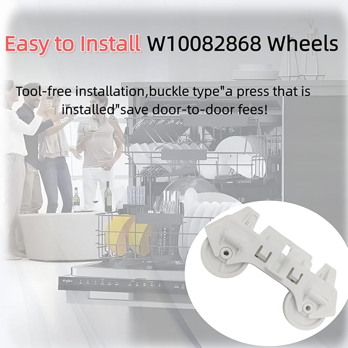 Dishwasher Lower Rack Wheel Kit (2-Pack) - Easy Snap Installation Replacement for WPW10082868, W10082868 - Smooth Quiet Rolling