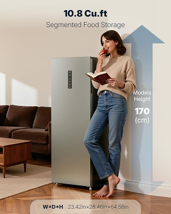Upstreman 10.8 Cu.Ft. Upright Freezer, Convertible Freezer Refrigerator with Smart Electronic Control, Frost Free, Energy Star, Quiet Operation, Stand Up Freezer for Homes, Office, Garage-UP11