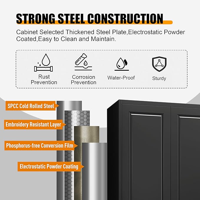 Kitchen Pantry Storage Cabinets, 90" Tall Metal Storage Cabinet with Doors and 3 Shelves, Black Pantry Cabinet with Drawer, Kitchen Cupboard, Large Steel Cabinets for Dining Room, Office, Living Room