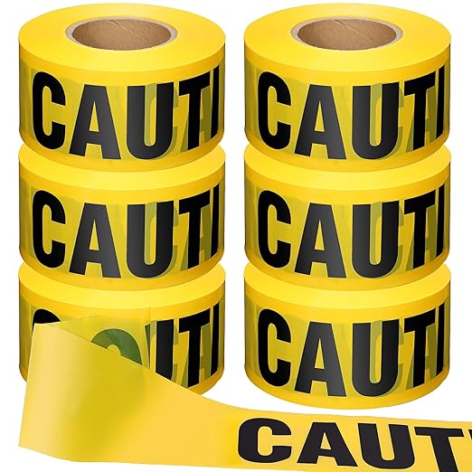 Treela 6 Pcs 3 Inch x 1000 ft Caution Danger Tape Roll Do Not Enter Cross Crime Scene Construction Warning Safety Tape for Hazardous Areas Halloween(Caution,Yellow)