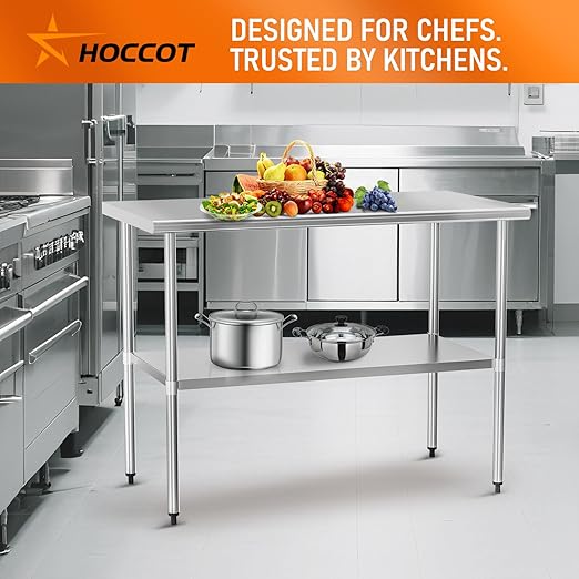 Stainless Steel Table for Food Prep & Work 30 x 48 inches Utility Table with Adjustable Undershelf, Commercial Workstation in Kitchen, Garage, Outdoor BBQ